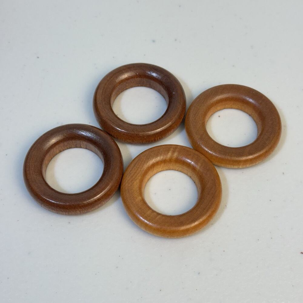 Set of Eight (8) 1970’s Old French Wooden Curtain Hoop Rings Rustic Light Honey